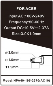 NPA40-195-2370 (AC10) Gembird punjac za laptop 40W-19.5V-2.37A, 3.0x1.1mm black (alt=AC08) - Img 2