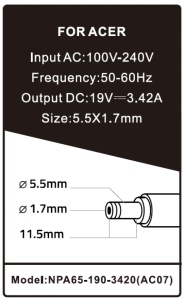 NPA65-190-3420 (AC07) Gembird punjac za laptop 65W-19V-3.42A, 5.5x1.7mm yellow (Alt=AC09)