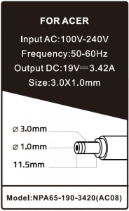 NPA65-190-3420 (AC08) Gembird punjac za laptop 65W-19V-3.42A, 3.0x1.1mm - Img 2
