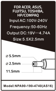 NPA90-190-4740 (AS16) Gembird punjac za laptop 90W-19V-4.74A, 5.5x2.5mm black - Img 3