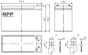 NPP NP12V-7Ah, AGM BATTERY, C20=7AH, T2, 151x65x94x100, 1,97KG, BLACK - Img 3