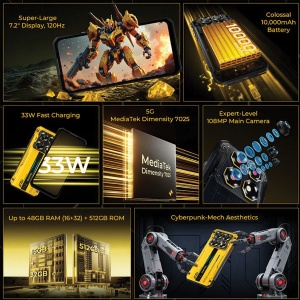 Oukitel WP60 yellow Rugged Smartphone 5G/16GB+512GB/10000mAh/108MP+8MP+2MP/32MP/NFC/Android15 - Img 2