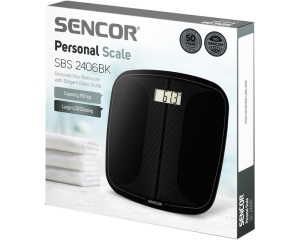 SENCOR Vaga SBS 2406BK,kaljeno staklo,crna,LCD ekran,do 150 kg, 315 x 300 x 22 mm