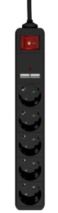 SPG5-U2-5-02 Gembird produzni kabl sa zastitom 5 uticnica, 5V/2A USB-A 16A 1.5m Black - Img 2
