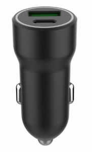 TA-UC-A2PDQC20-CAR-01 Gembird 2-port USB car fast charger, Type-C PD, 20 W, black