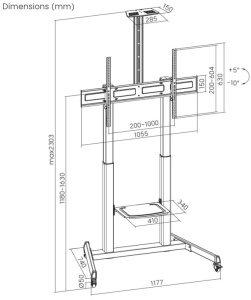TVS-100T-03 Gembird Mobilni sto sa tockicima, tilt, 60-100, crne boje - Img 2