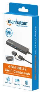 USB-C HUB 4port Manhattan 180863 3.2 G1+USB-C/5Gbps/Crni - Img 4