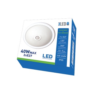XLED 2*40W (E27) max Nadgradna okrugla LED plafonjera,dan/noc+PIR Sensor,Glass cover/Iron 300*90MM - Img 2
