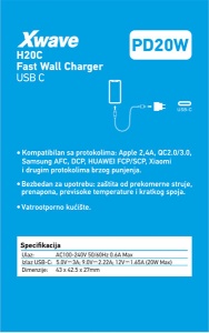 Xwave H20C 20w Brzi ZIDNI punjač za mobilne,tablete, usb C ,Beli - Img 2
