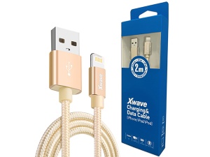 Xwave kabl USB IPHONE 2M 3A,lightning aluminium,upleteni zlatni