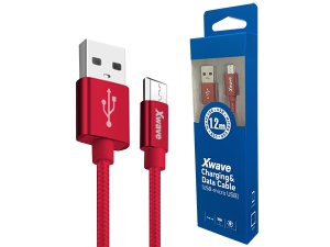 Xwave Kabl USB2.0 na Micro USB 1.2M,2A,aluminium,upleten,crveni - Img 1