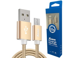 Xwave Kabl USB2.0 na Micro USB 1.2M,2A,aluminium,upleteni zlatni