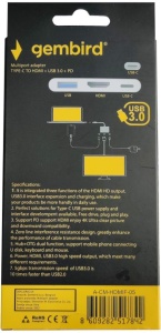 A-CM-HDMIF-05 ** Gembird TYPE-C TO HDMI + USB3.0 + PD ALUMINIUM ( 735) - Img 3