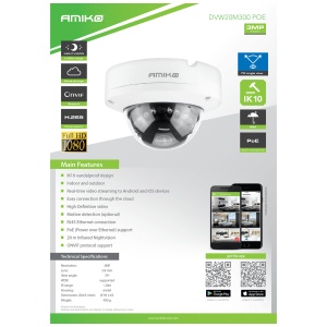 Amiko Home Kamera IP 3MP, CMOS 1/2.8", Lens 2.8 mm, PoE - DVW20M300 POE - Img 2