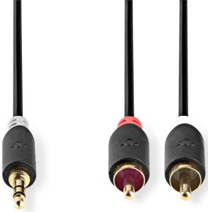 CABW22200AT10 Stereo audio kabl, 3,5 mm muški, 2x RCA muški, Pozlaceni, 1,00 m, Antracit - Img 2