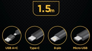 CC-USB2S-ACM31-1.5M Gembird Premium silicon 4-in-1 USB charging cable, 8-pin, Type-C i MicroUSB 1.5m - Img 1