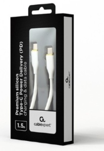 CC-USB2S-CMCM-1.5M-W Gembird 60W Premium silicon Type-C PD charging & data cable, 1.5m, White - Img 1