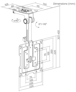 CM-43ST-01 Gembird TV plafonski nosac, VESA max. 20x20cm, 19-43inc max.20kg Udaljenost 337-431mm - Img 2