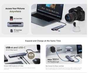Cudy UH407 , 7-In-1 HDMI SD/TF 4K USB-C Hub, 60/144/240 Hz, 5Gps, 100W - Img 3
