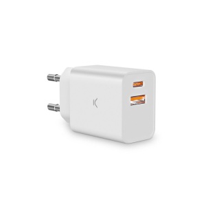 KSIX BXCDC30D ZIDNI Punjač 30W DUAL USB A+USB C KONEKTORI, BELI