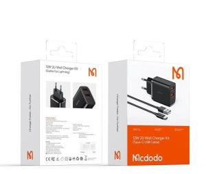 MCDODO CH-5072 SET ZIDNI PUNJAČ 12W PRO, DUAL TIP-C, Kabl 3A TIP-A NA C, 1m - Img 2