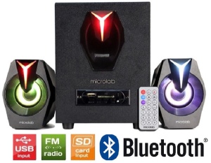 Microlab G100BT Aktivni zvucnici 2.1 11W (5W,2x3W) 3,5mm, SD, USB, FM, Bluetooth, daljinski, LED - Img 2