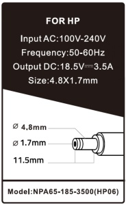 NPA65-185-3500 (HP06) Gembird punjac za laptop 65W-18.5V-3.5A, 4.8x1.7mm yellow