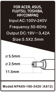 NPA65-190-3420 (AS12)** Gembird punjac za laptop 65W-19V-3.42A, 5.5x2.5mm black (711 Alt=AS16) - Img 2