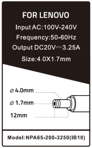 NPA65-200-3250 (IB10) Gembird punjac za laptop 65W-20V-3.25A, 4.0x1.7mm Yellow (Alt=IB09)