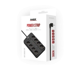 Produžni kabl sa prenaponskom zaštitom sa 8 utičnica MAX MPS-908SB-3M/3m/USB A & USB C port - Img 2
