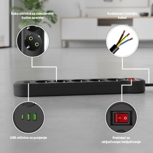 Razvodnik sa 5 mesta 2m 1.5mm2+pr. 2xUSB+tip C - Img 2