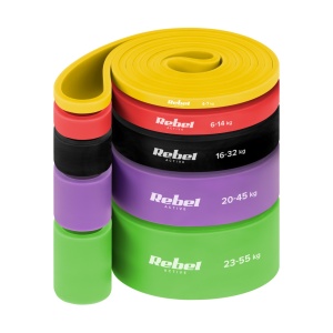 REBEL ACTIVE Set TPE traka za vežbanje Power Band PTs-1 otpor 4-55 kg 5 traka u setu RBA-3001-S5