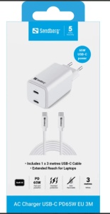 Sandberg 441-76 AC Charger USB-C PD65W EU 3M - Img 2