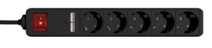 SPG5-U2-5-02 Gembird produzni kabl sa zastitom 5 uticnica, 5V/2A USB-A 16A 1.5m Black - Img 3