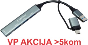 UHB-U3P4-06 ** Gembird HUB Type-A+C to 3*USB2.0 + 1*USB3.0 Aluminum (287) - Img 2