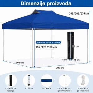 Venturo Garden 3x3m Plavi Paviljon sa mehanizmom - Img 3