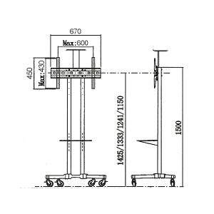 Xstand 32/75 podni pokretni nosac za TV/VESA 600x400/maxTILT od+15-15/do 45kg/gornja polica - Img 3