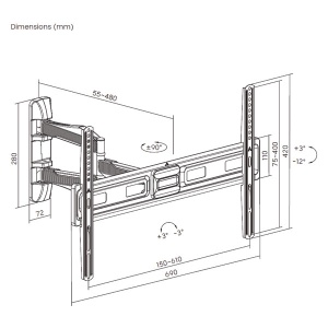 Xstand 37/75 long arm Premium Nosač za TV/Nagib+5~-8°/Rot±90° VESA600x400/45kg/od6.5-70.7cm od zida - Img 2