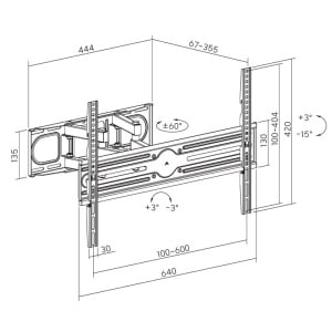 Xstand 37-80 all around Nosač za TV/FULL MOTION/nagib+3 do-15/rotac.60/VESA 600X400/40kg/6.7-35.5cm - Img 2