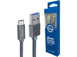 Xwave Kabl USB Tip C muški na Tip A muški 1.2M 3A, PVC tamno sivi pleteni