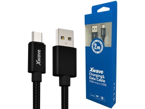 Xwave Kabl USB2.0 na Micro USB 2M,2A,aluminium,upleteni,crni - Img 1