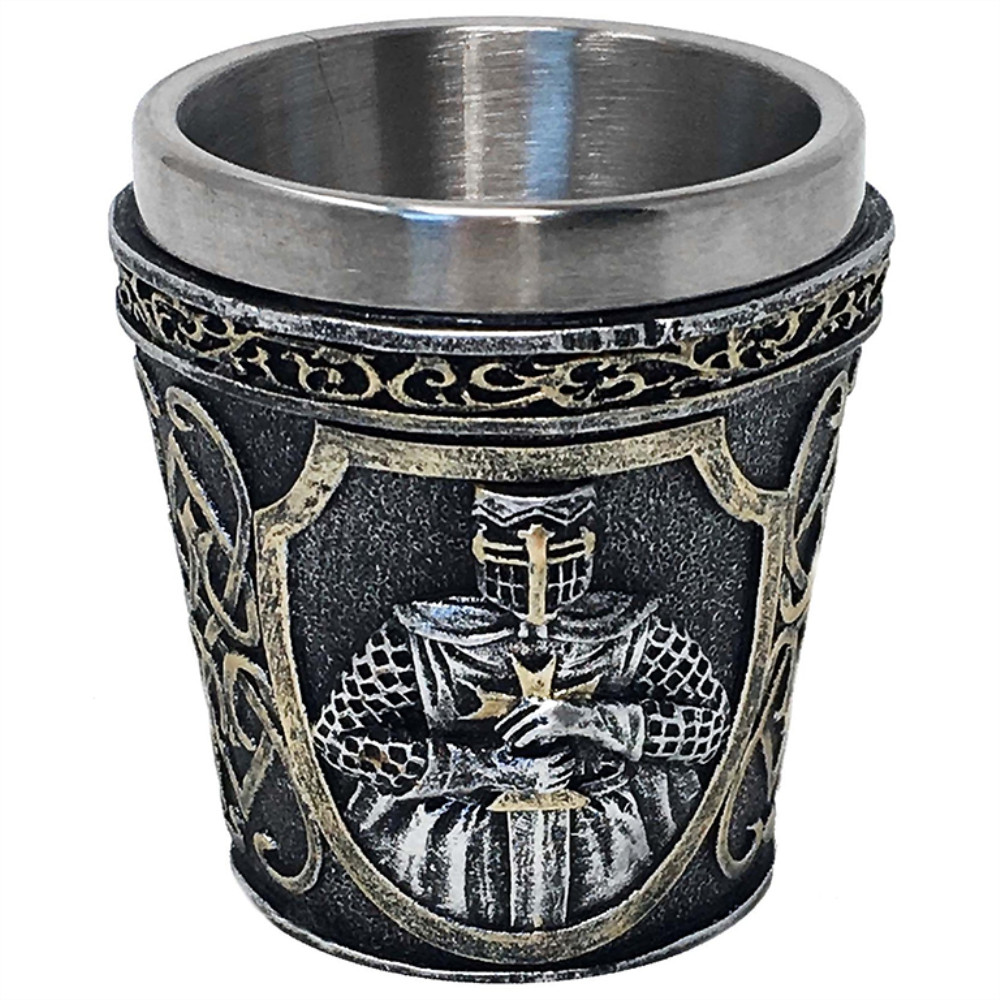 Set Di 4 Bicchierini Da Shot – Forma Di Casco Da Cavaliere Medievale, Dipinti A Mano, In Poliresina Con Inserti Metallo