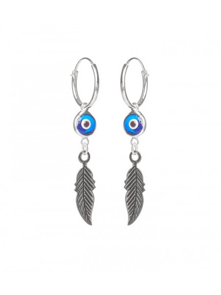 Cercei rotunzi argint Creole Pana cu Evil Eye 1.2 cm