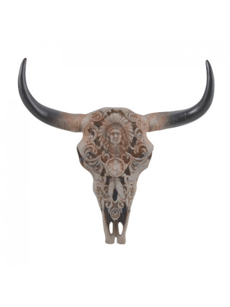Decoratiune pentru perete Craniu de bivol cu motive amerindiene 31cm