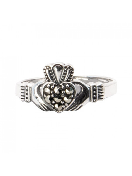 Inel argint pentru indragostiti Claddagh cu marcasit 1 cm