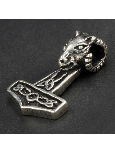 Pandantiv argint Ciocanul lui Thor cu cap de berbec 2.5cm
