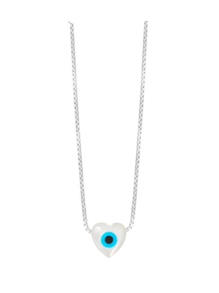 Pandantiv cu lantisor din argint si charm in forma de inima Ochiul Protector (Evil Eye), dimensiune 40+2cm