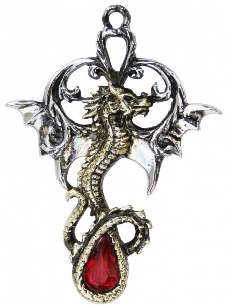 Pandantiv cu lantisor Dragonul regelui Alfred, placat cu argint, talisman pentru intelepciune, 4 cm
