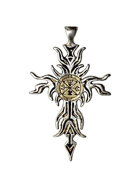Pandantiv cu lantisor, placat cu argint, Crucea lui Zagan, talisman pentru transformare
