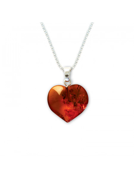 Pandantiv inima din Ambra (Chihlimbar) cu lantisor placat cu argint 2 cm